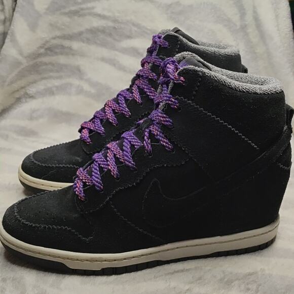 NIKE💥WEDGE PURPLE STYLE DUNK SKY HIGH🖤BLACK🖤COURT💜PURPLE💜LADIES 6.5 IN VGUC - Picture 1 of 16